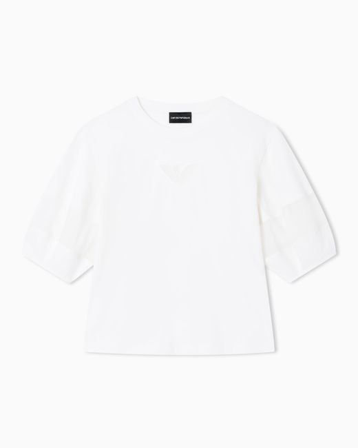 Emporio Armani White Supima Jersey T-Shirt With Mesh Insert