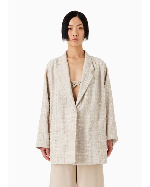 Emporio Armani Natural Check Tweed Oversized Single-breasted Jacket