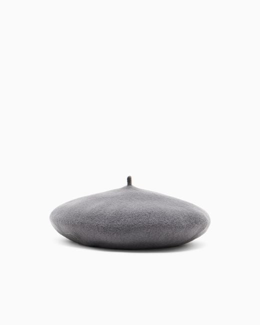 Emporio Armani White Wool Beret With A Micro-Stud Logo