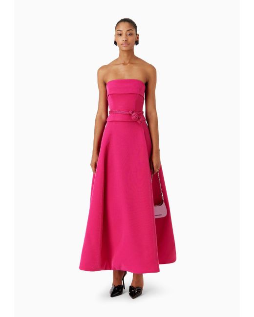 Emporio Armani Pink Long Skirt With Crinoline In Shiny Lurex-effect Piqué