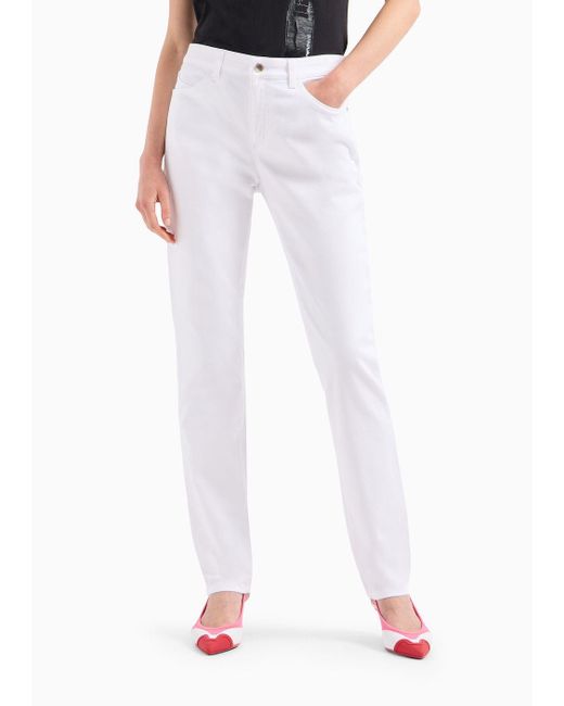 Emporio Armani White Jeans J18 Mit Hoher Taille Und Schmalem Bein Aus Comfort-denim
