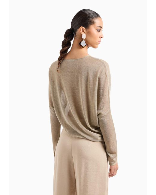 Emporio Armani Natural Jumper With Asymmetric Hem And Draping In Sheer Lurex