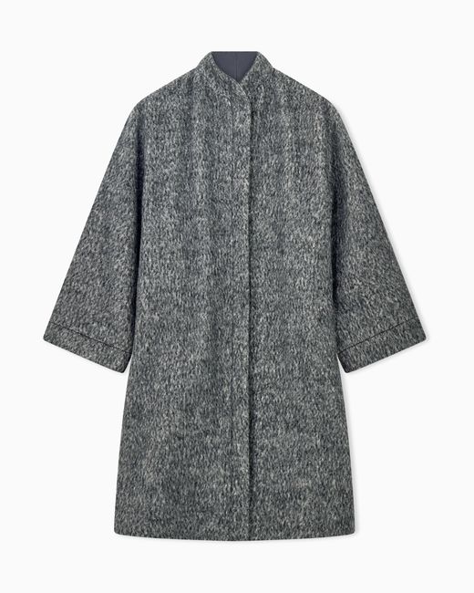 Emporio Armani Gray Melange Wool Blend Coat With A Stand-Up Collar And Back Belt