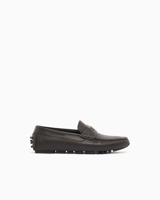 Emporio Armani White Saffiano Leather Driving Loafers for men
