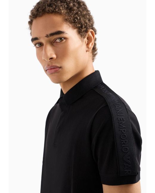 Emporio Armani Black Jersey Polo Shirt With Logo Tape for men