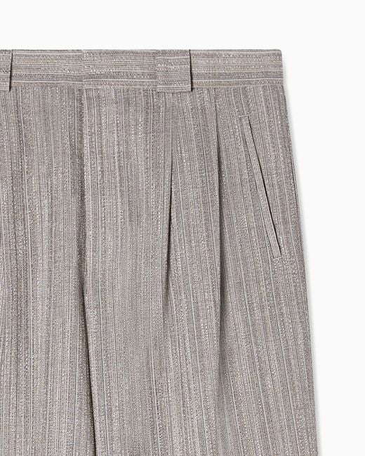 Emporio Armani Gray Multi-Striped 3D Effect Jaspé Jacquard Trousers for men