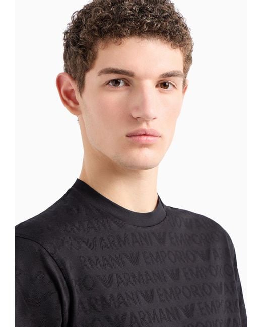 Emporio Armani Black Jersey T-shirt With All-over Jacquard Lettering for men