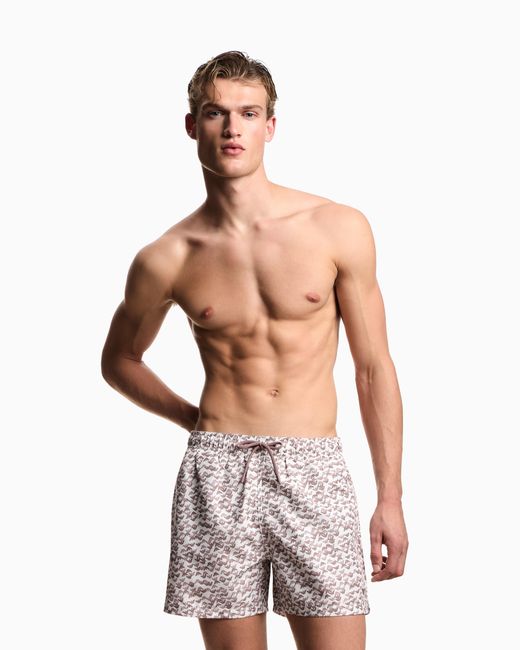 Emporio Armani White Swim Shorts With All-Over Logo for men