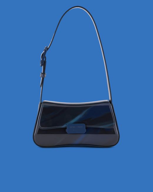 Emporio Armani Blue Asv Capsule Collection Shiny Cosmos-Print Baguette Shoulder Bag