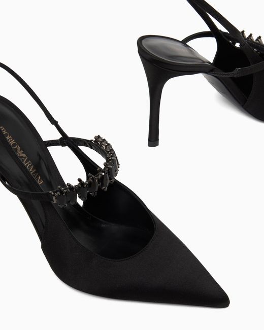 Emporio Armani White Satin Slingback Court Shoes