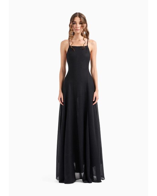 Emporio Armani Black Long Dress In Ottoman-look Jersey