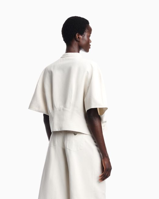Emporio Armani White Linen-Blend Canvas Shirt Jacket With Embroidery