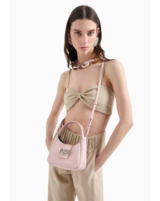 Emporio Armani Pink Leather Hobo Handbag With Eagle Buckle