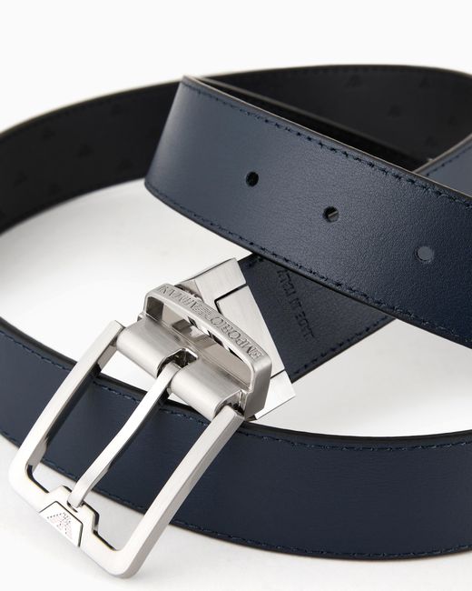 Emporio Armani White Reversible Leather Belt With All-Over Embossed Eagle for men