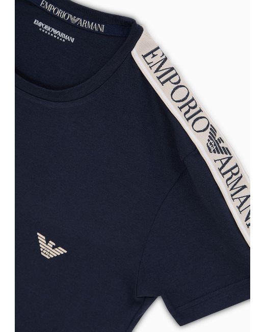Emporio Armani Blue Asv Slim-fit Organic Cotton Logo Band Loungewear T-shirt for men