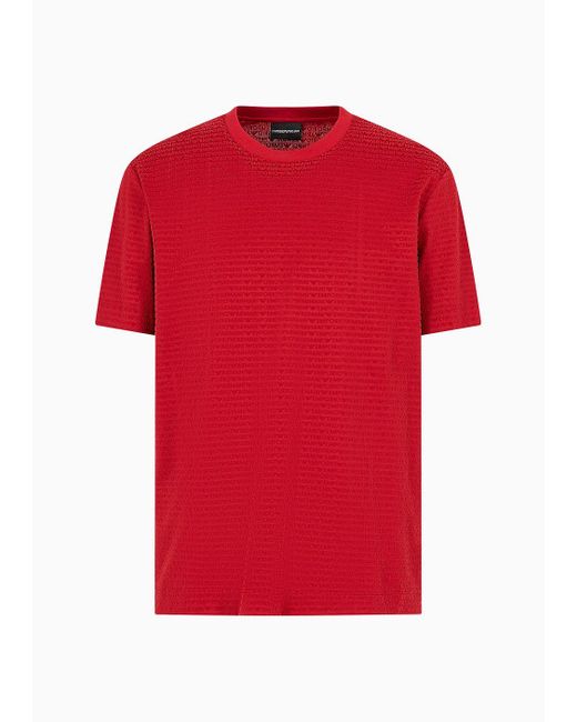 Emporio Armani Red Asv Lyocell-blend Jersey T-shirt With All-over Flock Logo Lettering for men