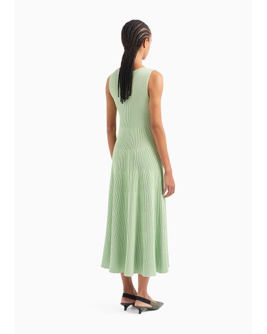 Emporio Armani Green Kleid Mit Ausgestelltem Saum Und Volant In Rippenstrick-verarbeitung