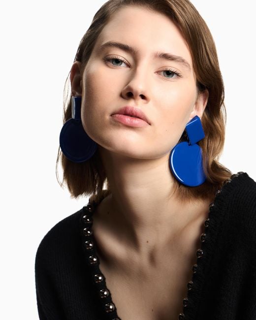 Maxi Orecchini Pendenti A Cerchio di Emporio Armani in Blue