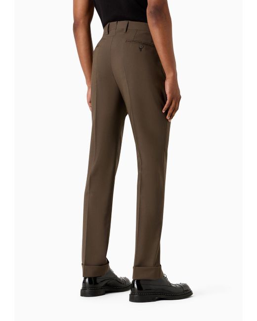 Pantaloni In Fresco Lana Con Piega Frontale di Emporio Armani in Brown da Uomo