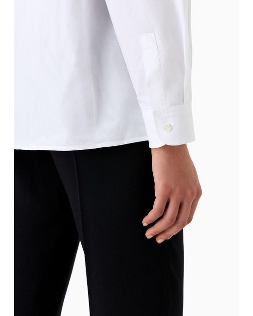 Emporio Armani White Petal-collar Shirt With Off-centre Poplin Buttons