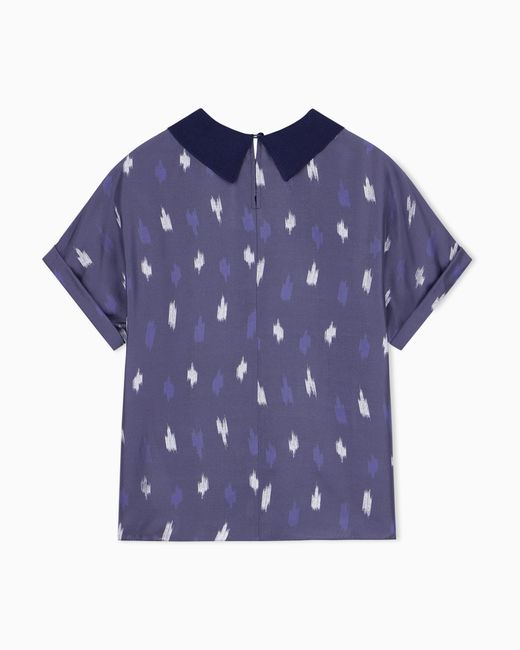 Emporio Armani Blue Silk Shantung Top With Carpet Print