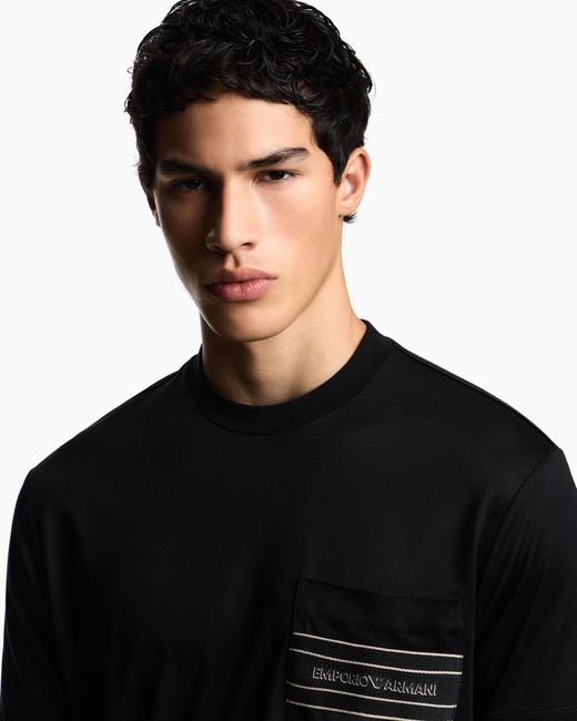Camiseta De Punto En Mezcla De Lyocell Con Logotipo Efecto Tridimensional Emporio Armani de hombre de color Black