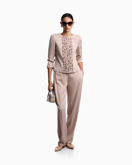 Emporio Armani White Washed Twill Trousers With Side Crease