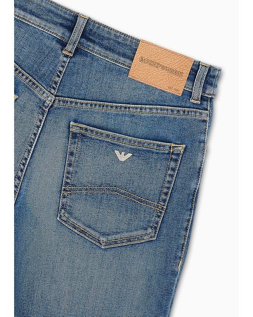 Emporio Armani Blue J36 Mid-rise, Straight-leg, Worn-effect Denim Jeans