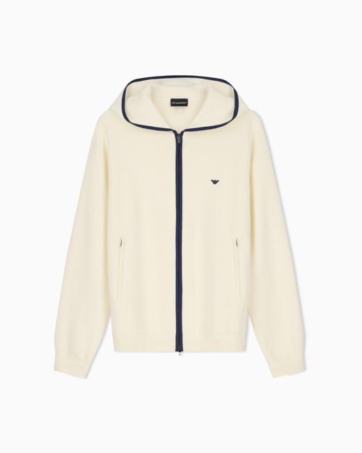 Emporio Armani Natural Travel Essential Virgin Wool Zip-Up Hoodie Cardigan for men