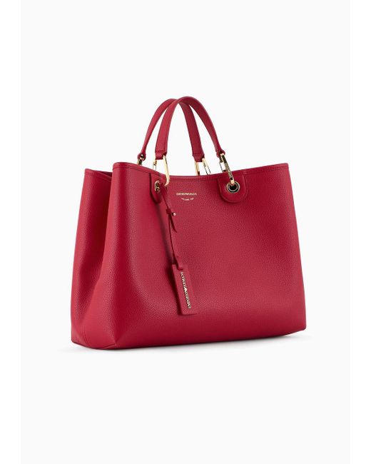 Emporio Armani Red Medium Myea Shopper Bag With Deer Print