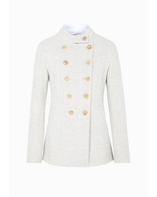 Emporio Armani White Double-breasted Cavalry-style Jacket In A Wool-blend Cotton Drill