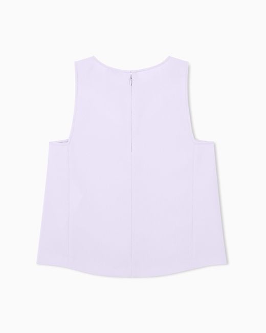 Emporio Armani Purple Textured Sleeveless Top With Round Neckline And Back Zip