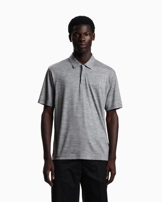 Emporio Armani Gray Wool Slub Jersey Polo Shirt for men