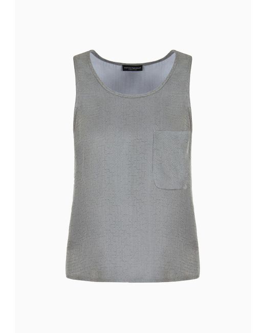 Emporio Armani Gray Asv Top In A Lyocell And Silk Blend With A Geometric Micro Motif