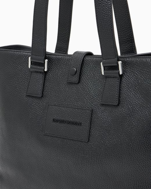 Emporio Armani Black Tumbled Leather Shopper Bag for men
