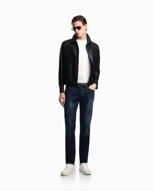 Emporio Armani Blue J75 Slim-Fit, Stone-Washed 8.6-Oz Comfort Stretch-Denim Jeans for men