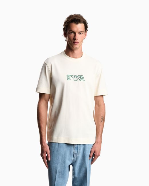 Emporio Armani White Heavy Jersey T-Shirt With Metal Logo Embroidery for men