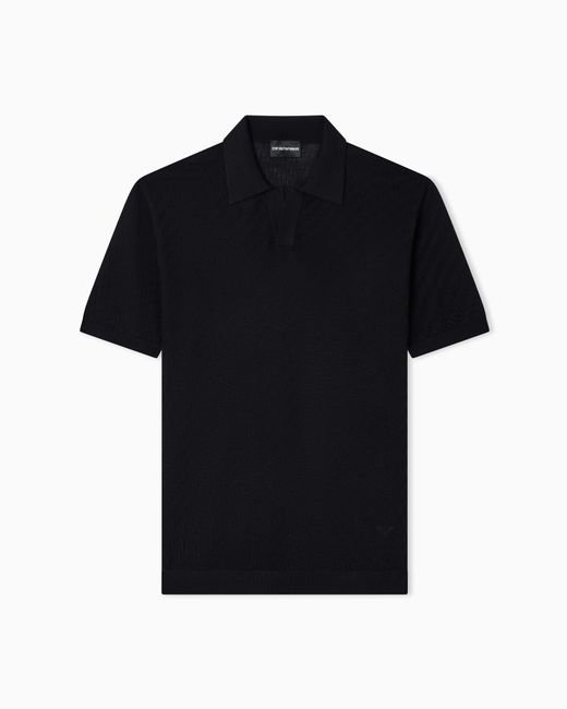 Emporio Armani Black Lyocell-Blend Polo-Collar Link Stitch And Plain Knit Jumper for men
