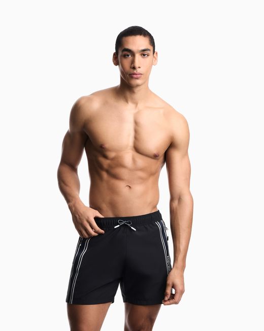 Emporio Armani Black Swim Shorts With Logo Tape for men