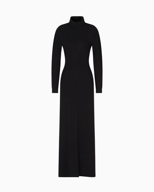 Emporio Armani Black Asv Polygon Capsule Collection Viscose Crêpe Interlock Long Dress
