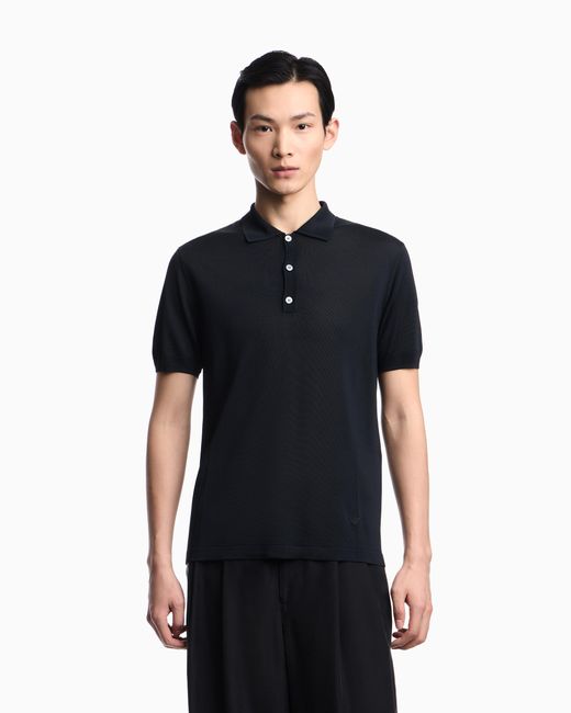 Emporio Armani Black Plain-Knit Polo Shirt for men