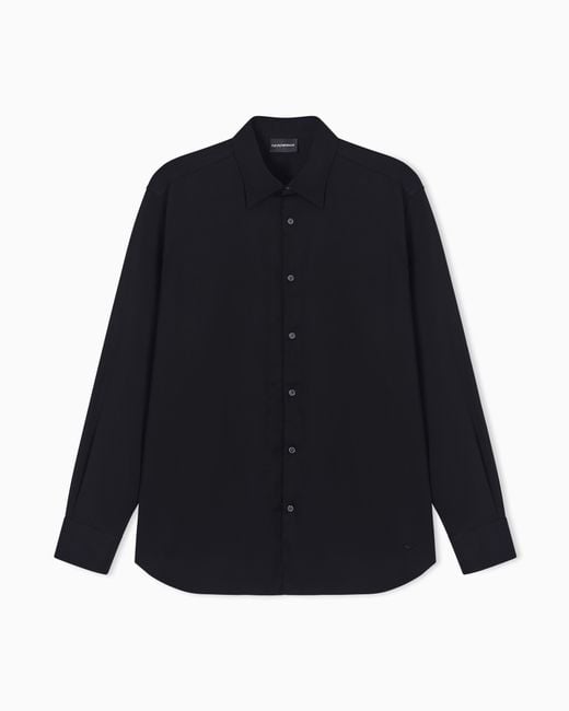 Emporio Armani Blue Stretch Pima Cotton Shirt for men