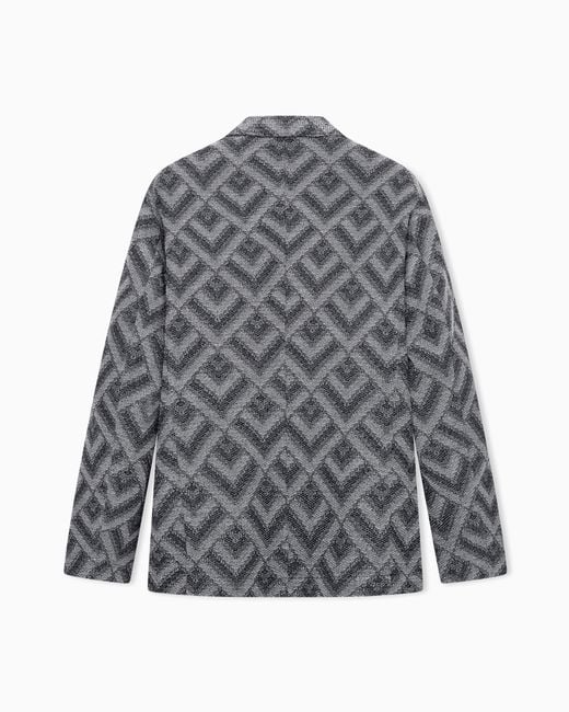 Emporio Armani Gray Knit Effect Jersey Blazer With Geometric Pattern Signature Capsule for men