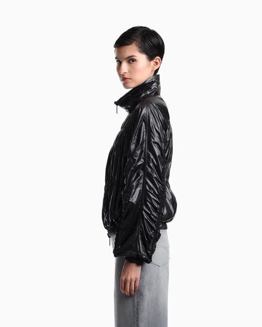 Emporio Armani Blue Reversible Blouson Jacket With Matte And Shiny Finishes