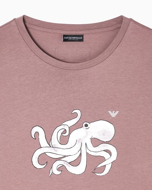 Emporio Armani Pink Sea Animals Jersey Beachwear T-Shirt for men