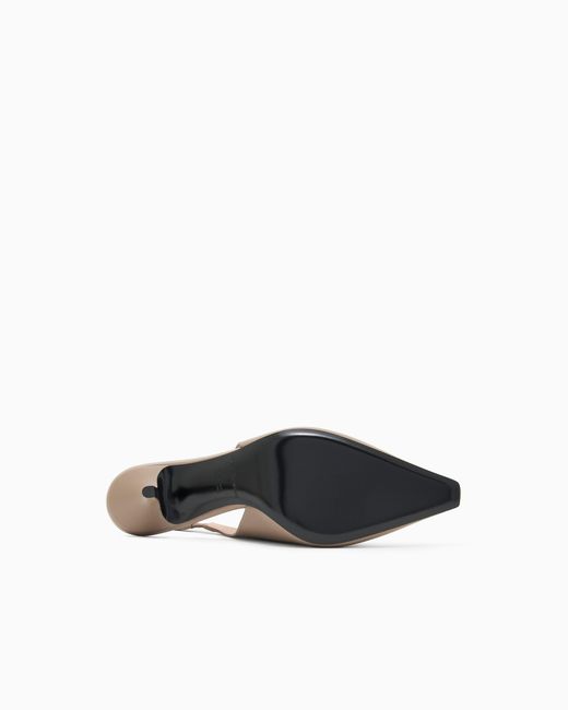 Emporio Armani White Nappa-Leather Slingback Court Shoes With Eagle Plate