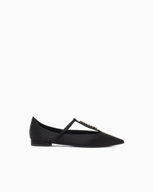 Emporio Armani White Satin T-Bar Ballerinas