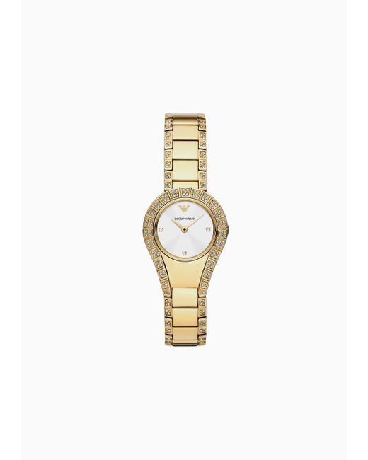 Emporio Armani White Two-hand Gold-tone Stainless Steel Watch