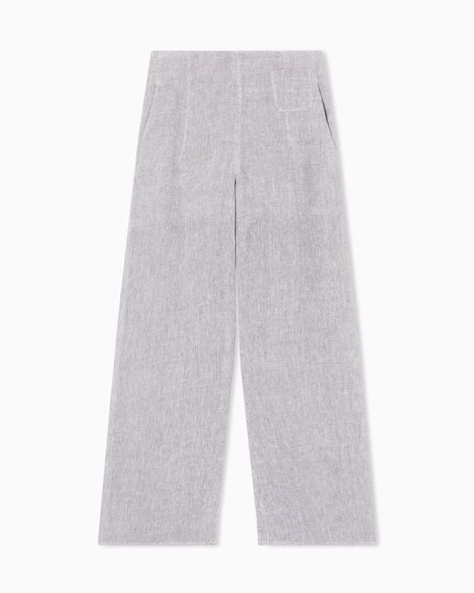 Emporio Armani White Wide-Leg Linen Gauze Trousers