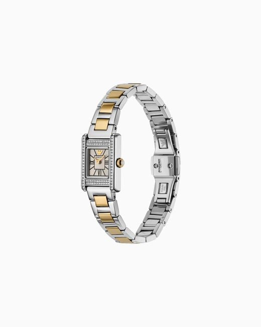 Emporio Armani White Two-Hand-Tone Stainless Steel Watch